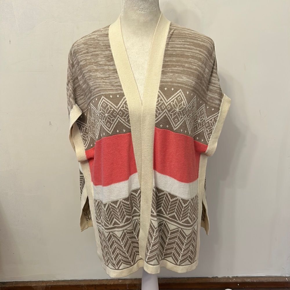 Bongo pink tan patterned open cardigan Size S